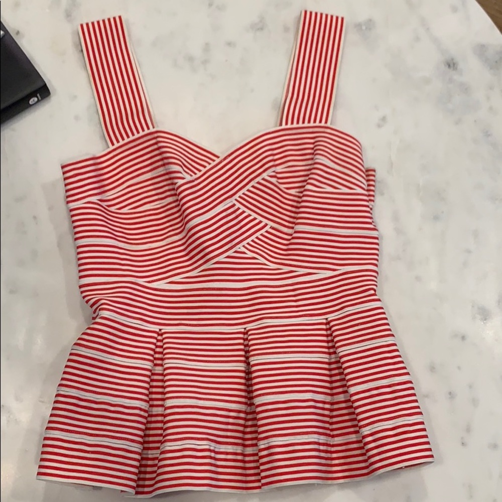Red and white peplum top